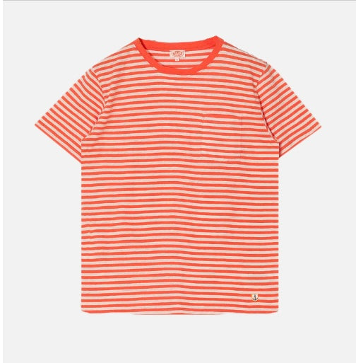 Armor Lux Stripe Pocket Tee Coral / Nature