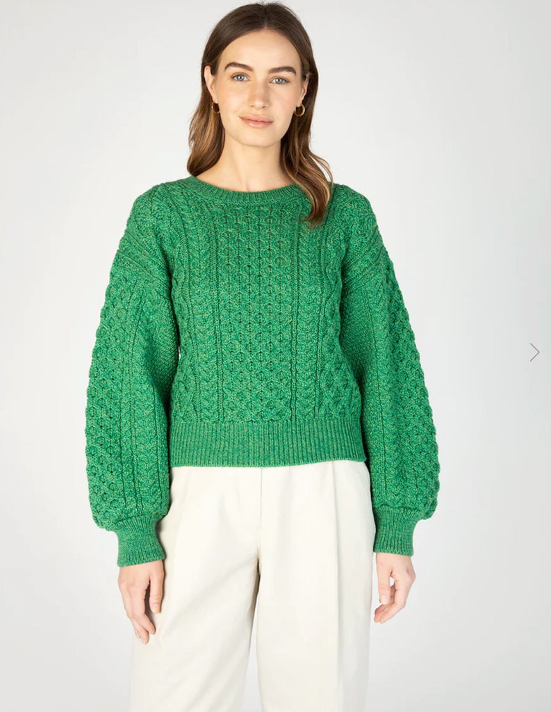 IrelandsEye Honeysuckle Cropped Aran Sweater Green