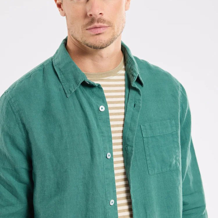 Armor Lux Comfort Fit Shirt Linen Dark Ivy - Steranko Clothing Manchester