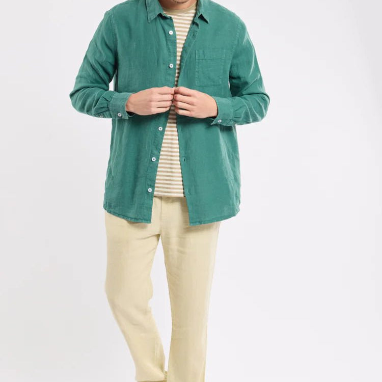 Armor Lux Comfort Fit Shirt Linen Dark Ivy - Steranko Clothing Manchester