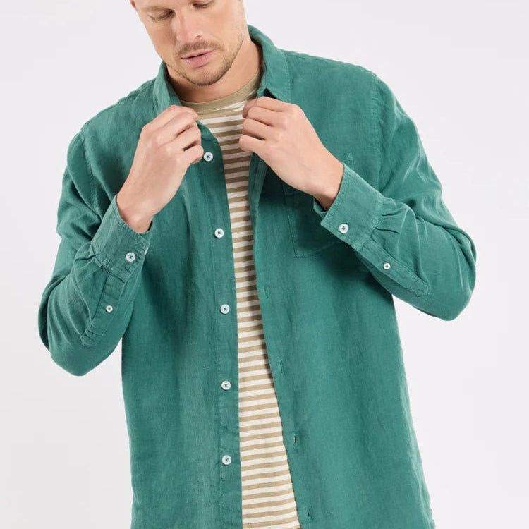 Armor Lux Comfort Fit Shirt Linen Dark Ivy - Steranko Clothing Manchester