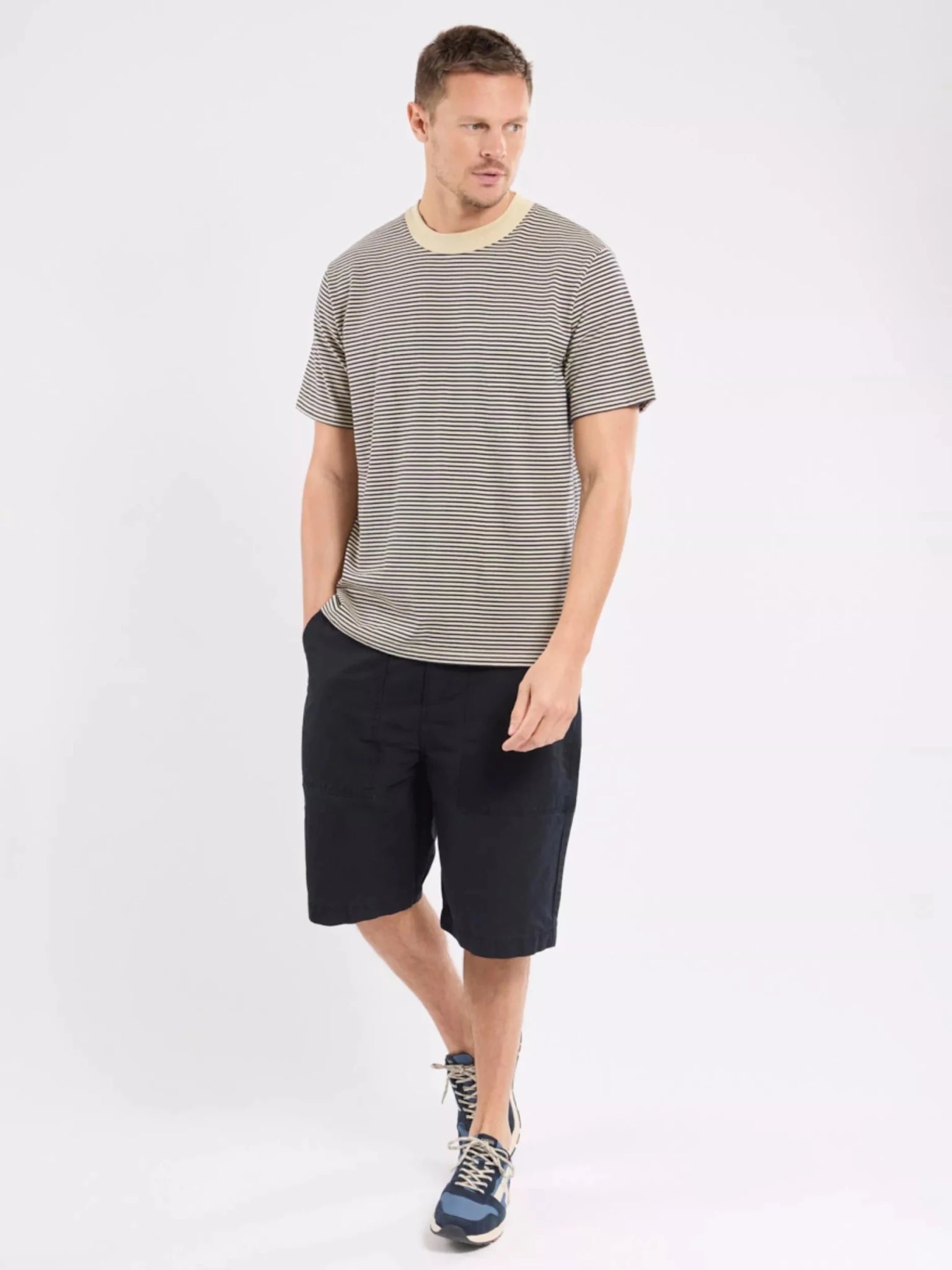 Armor Lux Heritage Stripe T-Shirt Gravel Marine Deep - Steranko Clothing Manchester