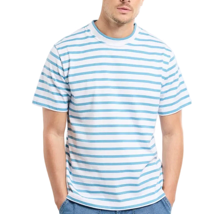 Armor Lux Striped Heritage T-Shirt Blanc / Waterfall - Steranko Clothing Manchester