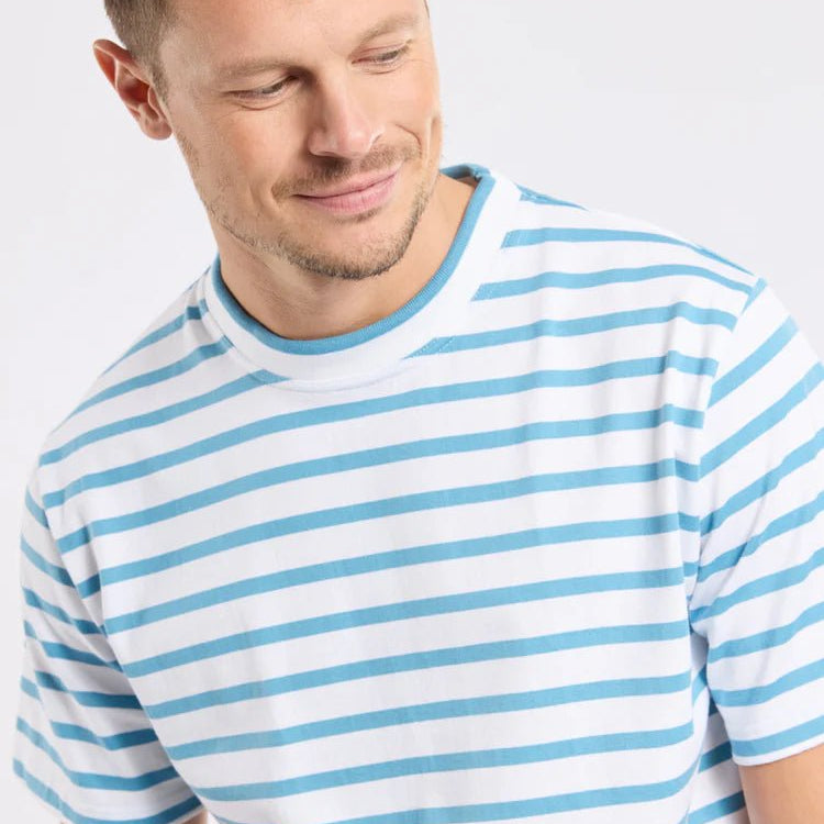 Armor Lux Striped Heritage T-Shirt Blanc / Waterfall - Steranko Clothing Manchester