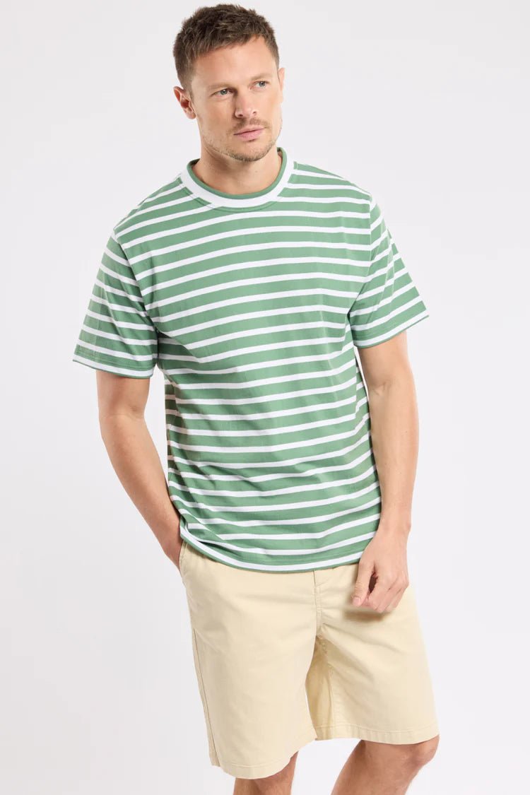 Armor Lux Striped Heritage T-Shirt Ivy / Blanc - Steranko Clothing Manchester