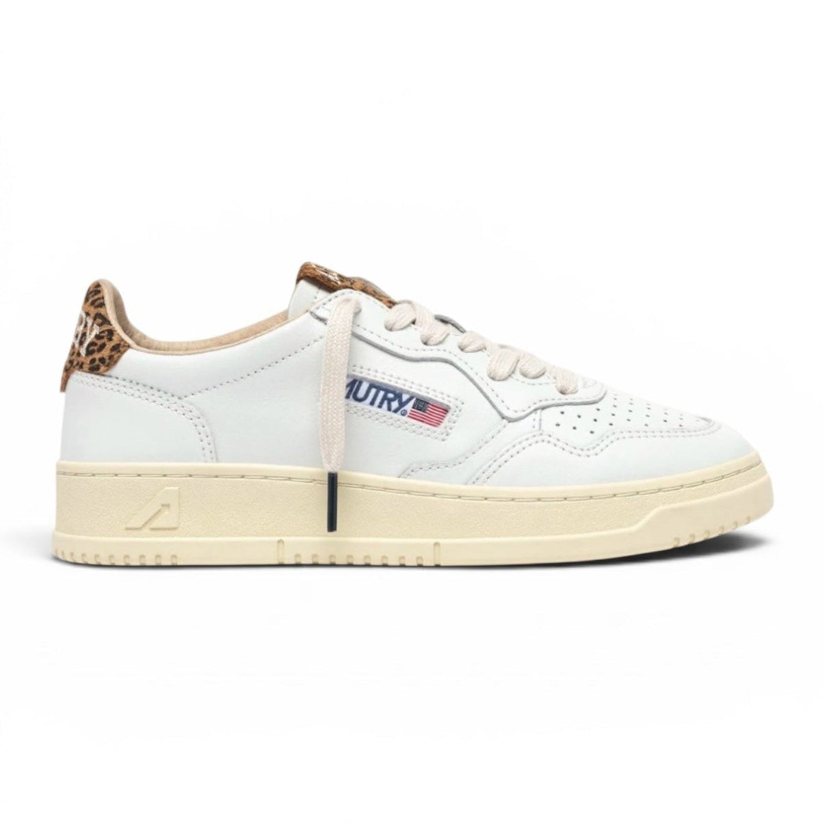 Autry Medalist Low Sneakers in White Leather and Leopard Suede - Steranko Clothing Manchester