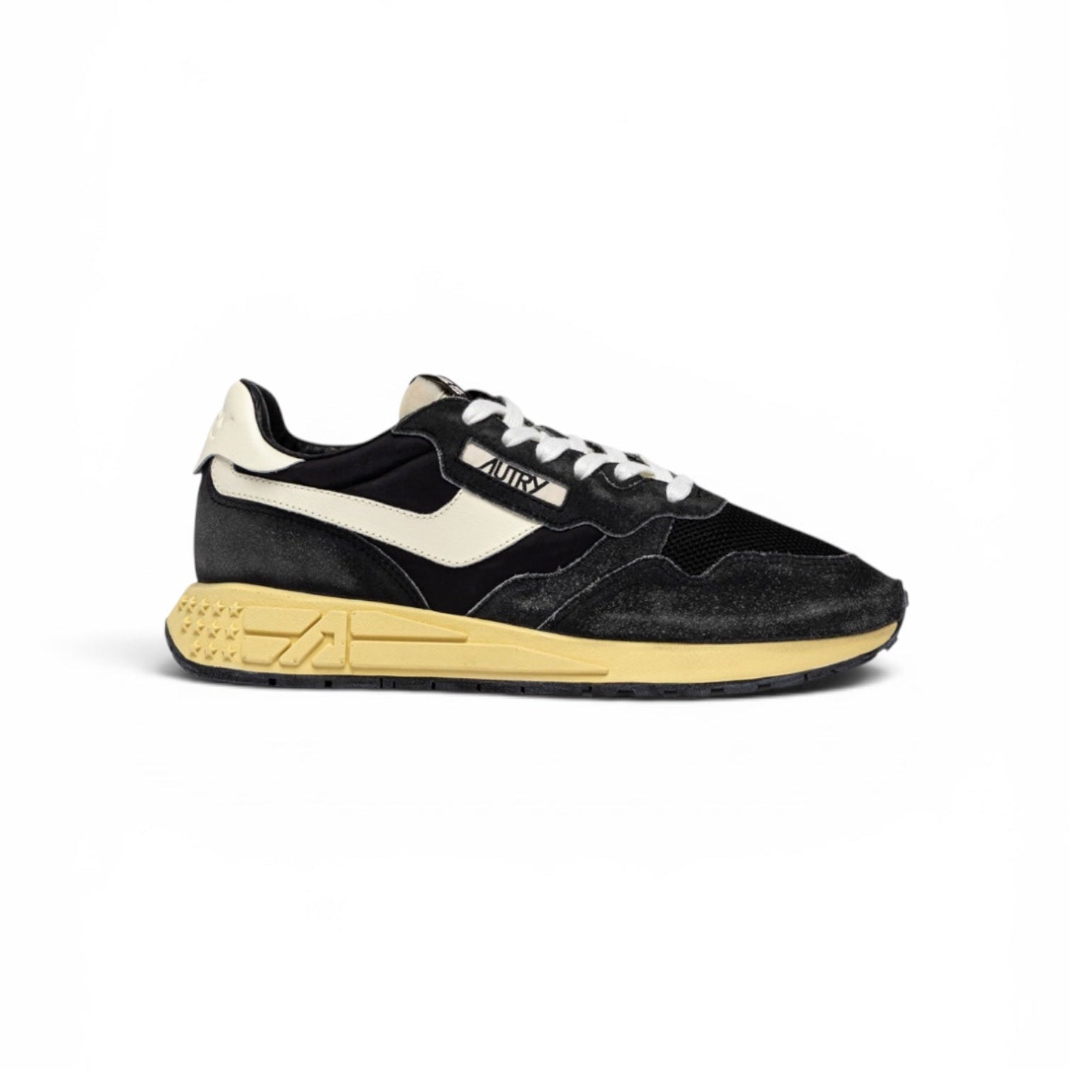 Autry Reelwind Low Sneakers in Black Sugar and Marshmallow Nylon and Suede - Steranko Clothing Manchester