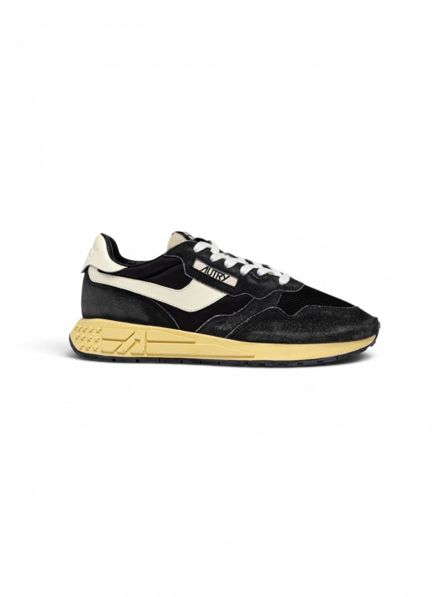 Autry Reelwind Low Sneakers in Black Sugar and Marshmallow Nylon and Suede - Steranko Clothing Manchester