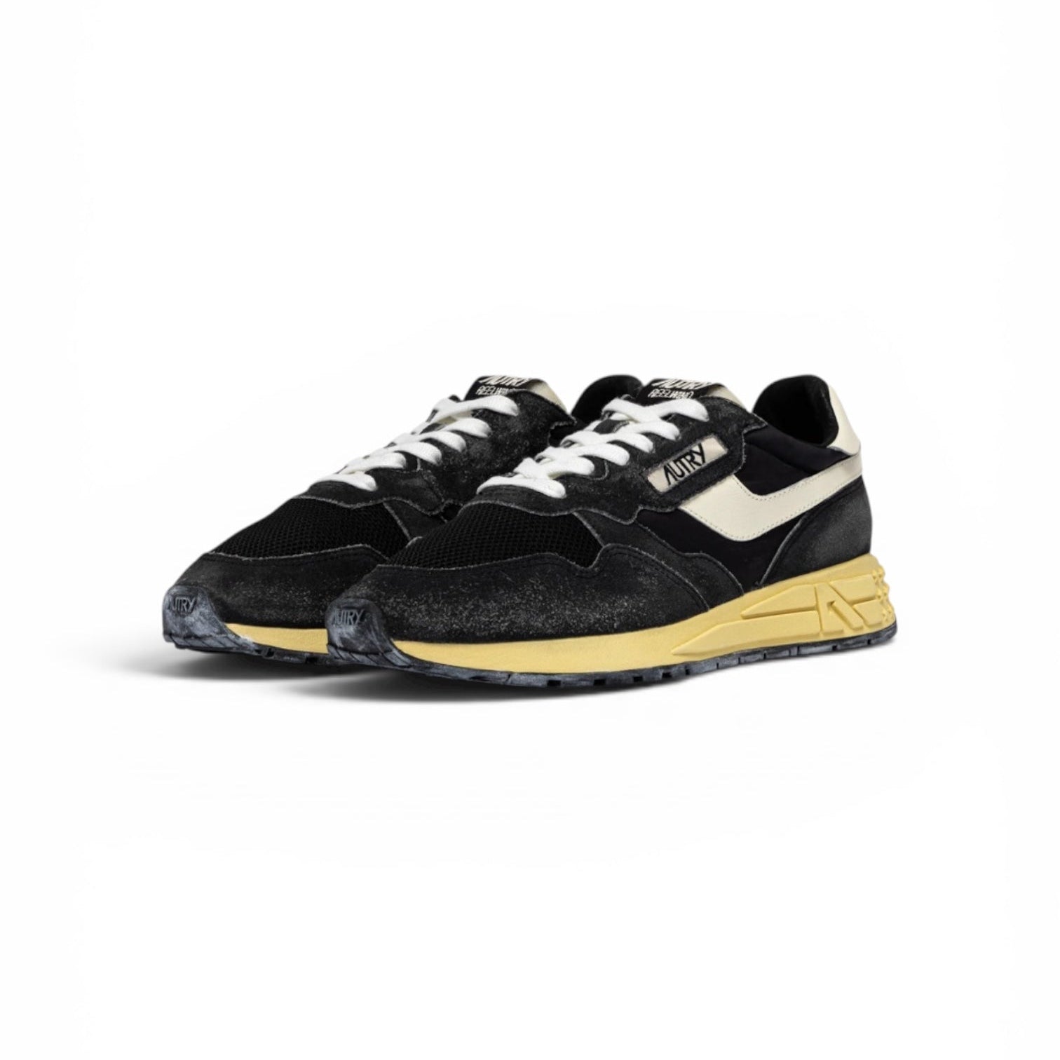 Autry Reelwind Low Sneakers in Black Sugar and Marshmallow Nylon and Suede - Steranko Clothing Manchester