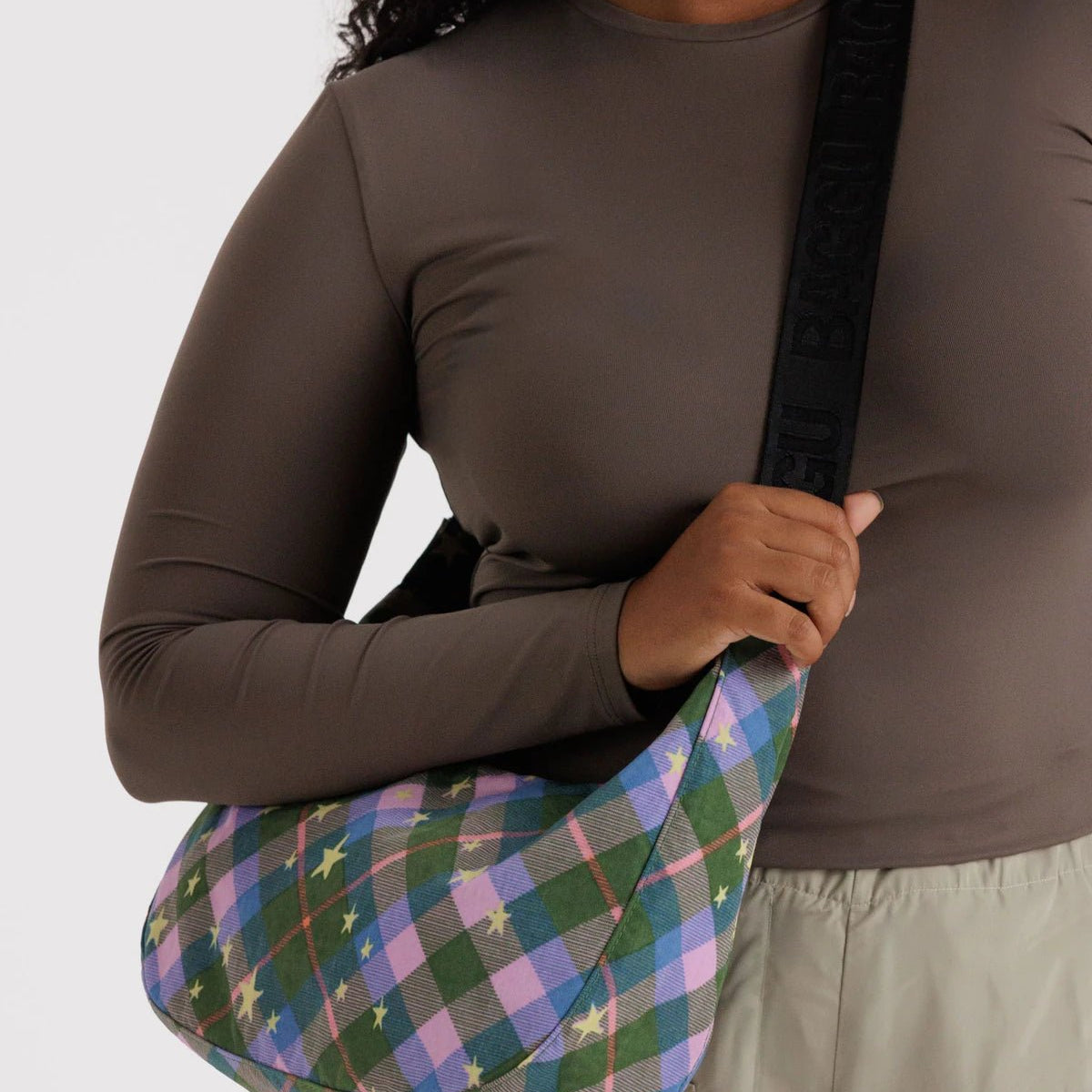 Baggu Medium Crescent Bag Green Star Plaid - Steranko Clothing Manchester