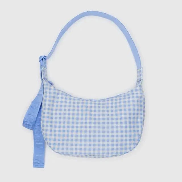 Baggu Medium Crescent Bag Light Blue Gingham - Steranko Clothing Manchester