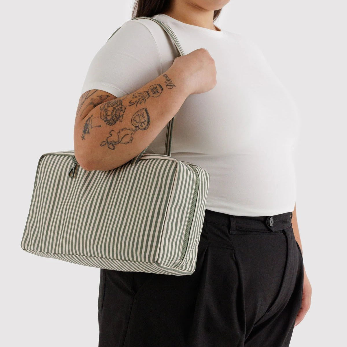 Baggu Medium Nylon Bowler Bag Sage Stripe - Steranko Clothing Manchester