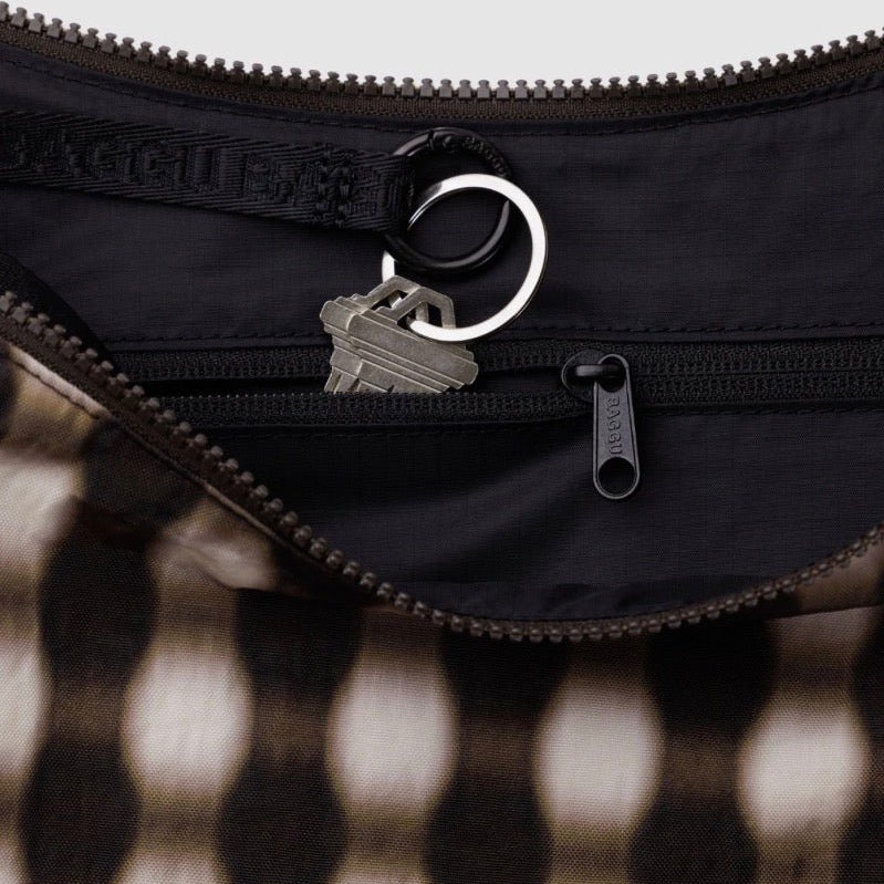 Baggu Medium Nylon Crescent Bag Blurred Gingham Brown - Steranko Clothing Manchester