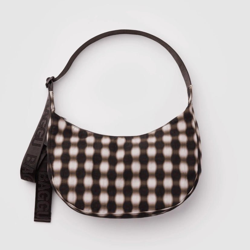 Baggu Medium Nylon Crescent Bag Blurred Gingham Brown - Steranko Clothing Manchester