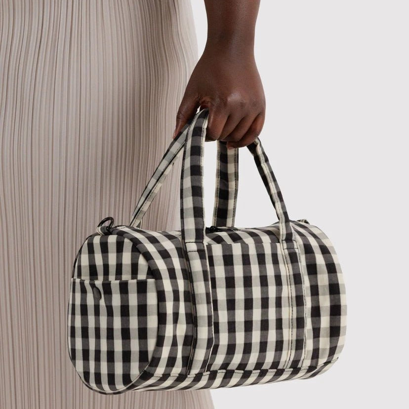 Baggu Nylon Duffle Bag Black/Cream Gingham - Steranko Clothing Manchester