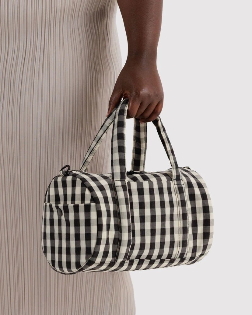 Baggu Nylon Duffle Bag Black/Cream Gingham - Steranko Clothing Manchester