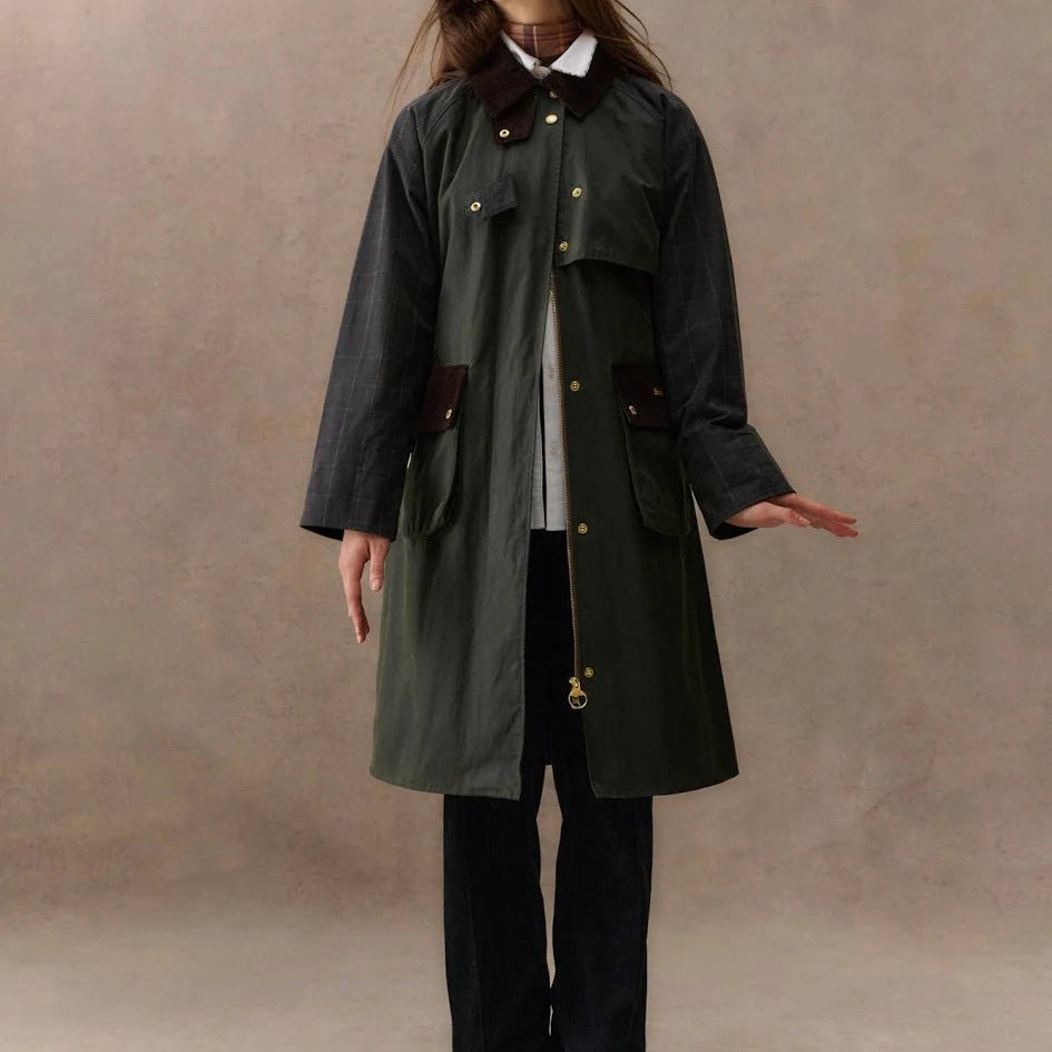 Barbour Checked Kirless Waxed Long Jacket Fern - Steranko Clothing Manchester