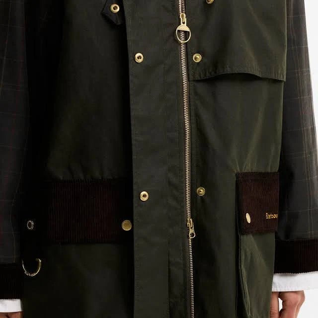 Barbour Checked Kirless Waxed Long Jacket Fern - Steranko Clothing Manchester