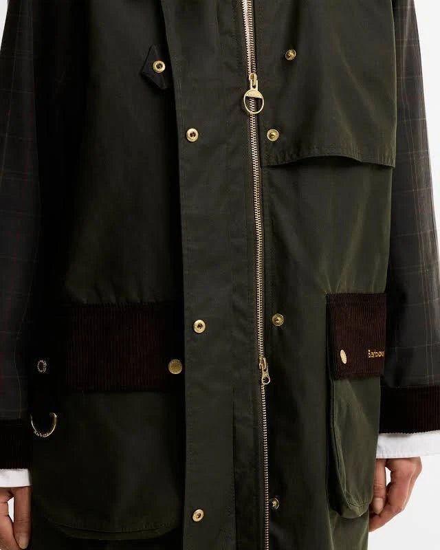Barbour Checked Kirless Waxed Long Jacket Fern - Steranko Clothing Manchester