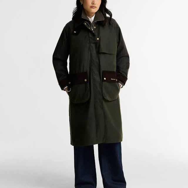 Barbour Checked Kirless Waxed Long Jacket Fern - Steranko Clothing Manchester