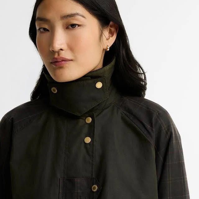 Barbour Checked Kirless Waxed Long Jacket Fern - Steranko Clothing Manchester