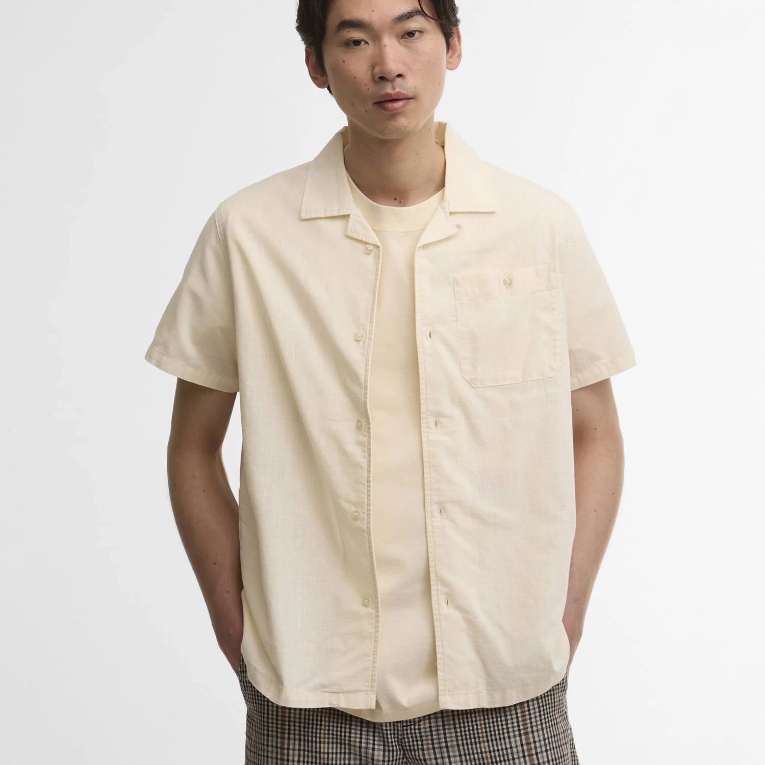 Barbour Parkvale Slub Relaxed Short - Sleeved Shirt Neutral - Steranko Clothing Manchester