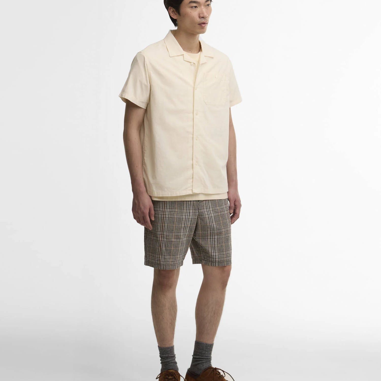 Barbour Parkvale Slub Relaxed Short - Sleeved Shirt Neutral - Steranko Clothing Manchester