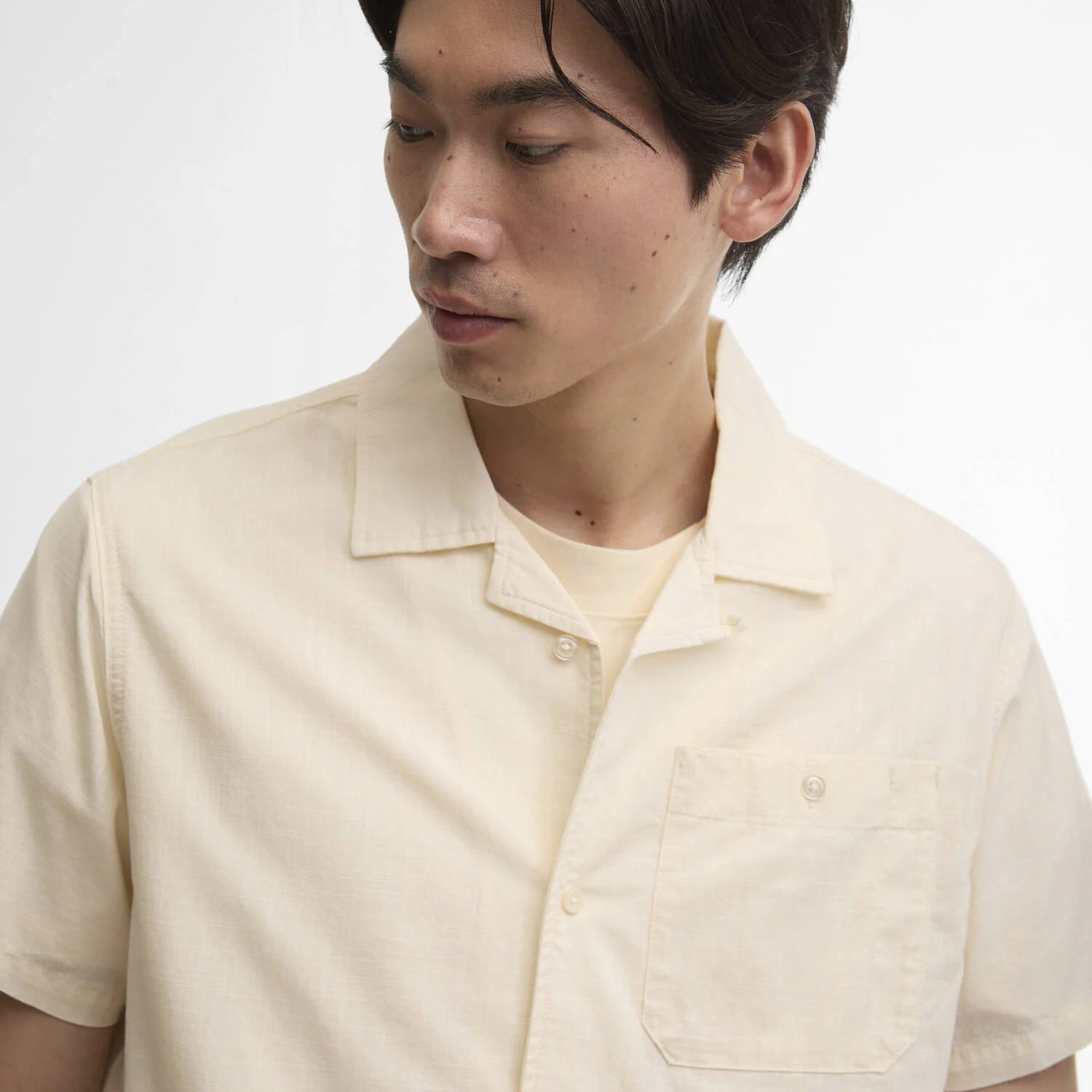 Barbour Parkvale Slub Relaxed Short - Sleeved Shirt Neutral - Steranko Clothing Manchester