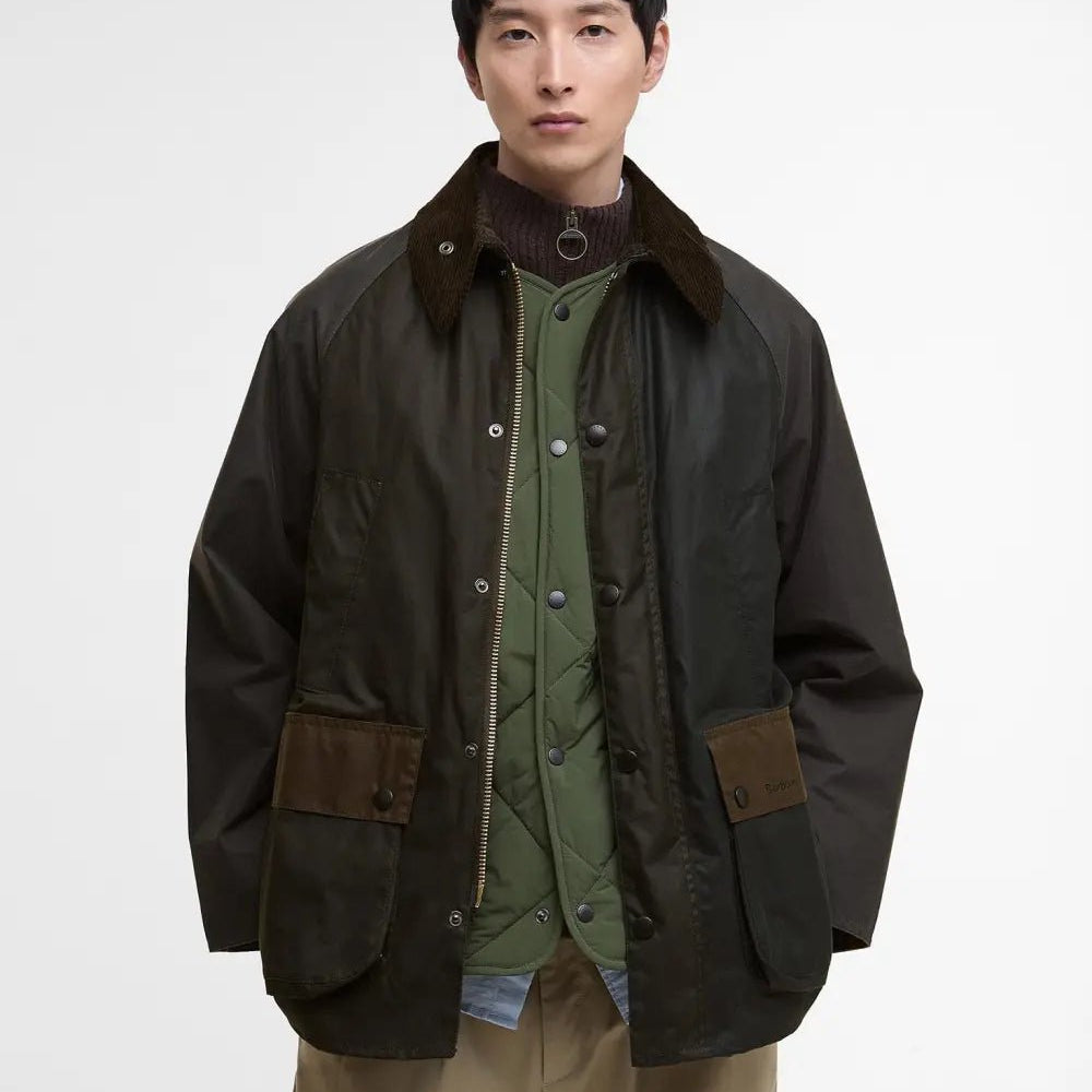 Barbour Patchwork Oversized Bedale Waxed Jacket Sage Multi - Steranko Clothing Manchester
