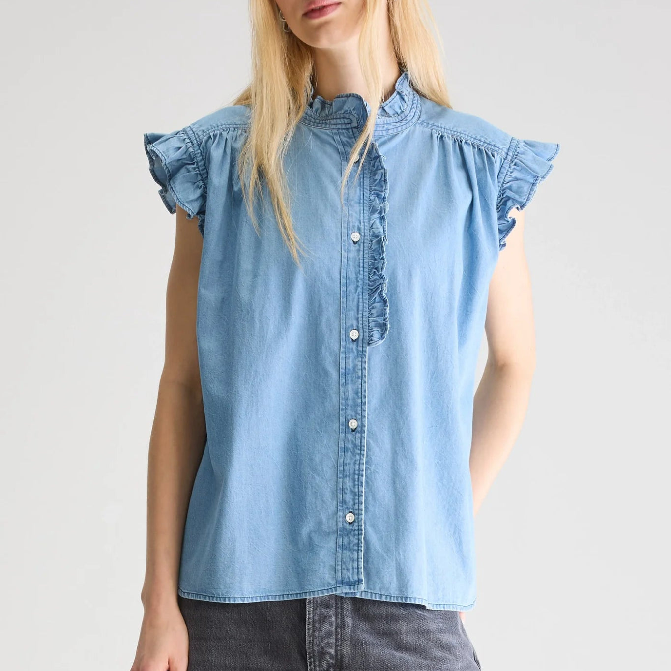 Bellerose Coyote Sleeveless Blouse Chambray - Steranko Clothing Manchester