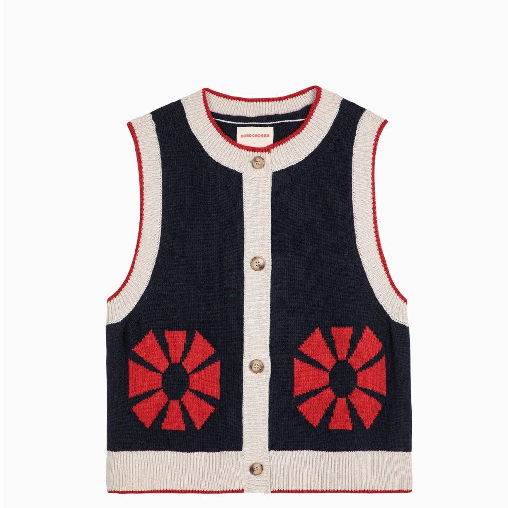 Bobo Choses Flower Knitted Vest Navy Blue - Steranko Clothing Manchester