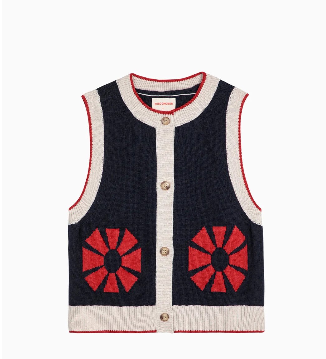 Bobo Choses Flower Knitted Vest Navy Blue - Steranko Clothing Manchester