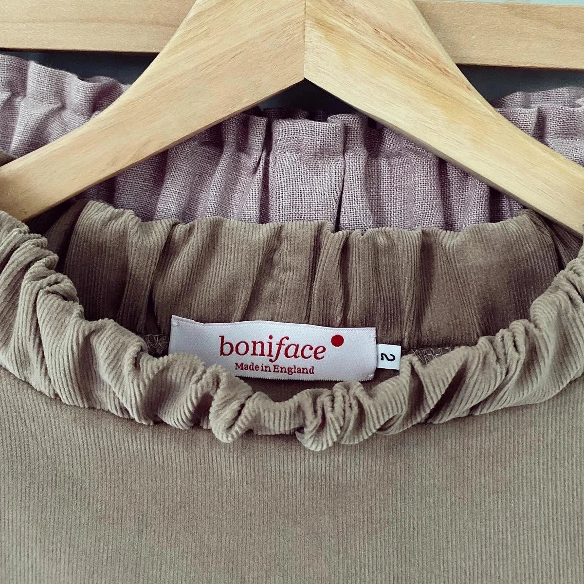 boniface Ruched Neck Cocoon Dress Beige Cord - Steranko Clothing Manchester