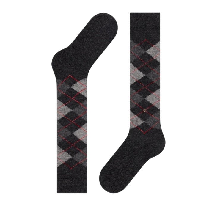 Burlington Whitby Knee High Argyle Socks Anthracite - Steranko Clothing Manchester