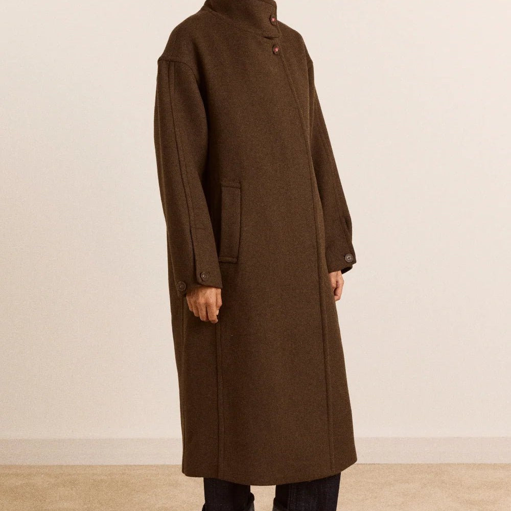Damson Madder Agnes Wool Blend Coat Chocolate - Steranko Clothing Manchester