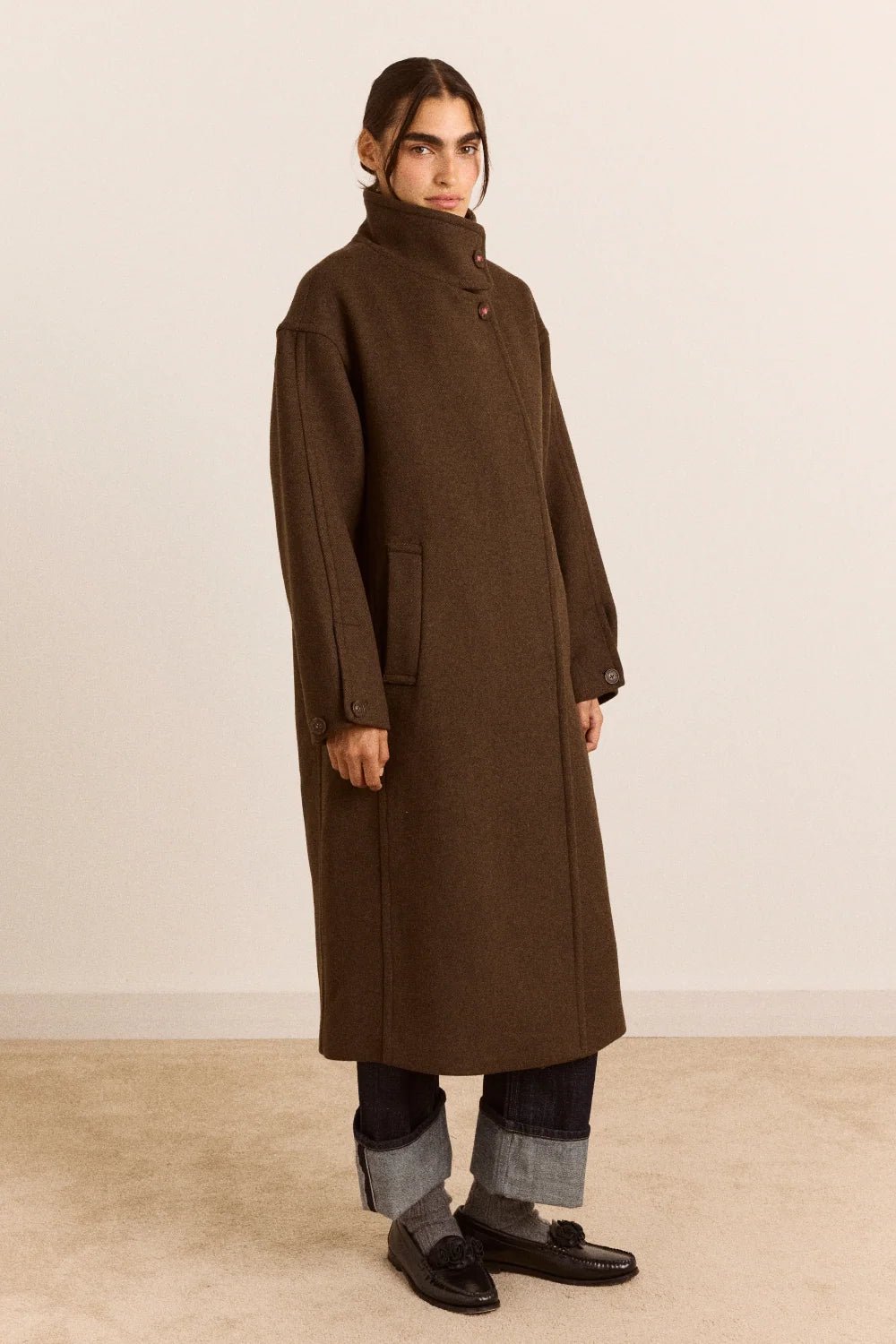 Damson Madder Agnes Wool Blend Coat Chocolate - Steranko Clothing Manchester