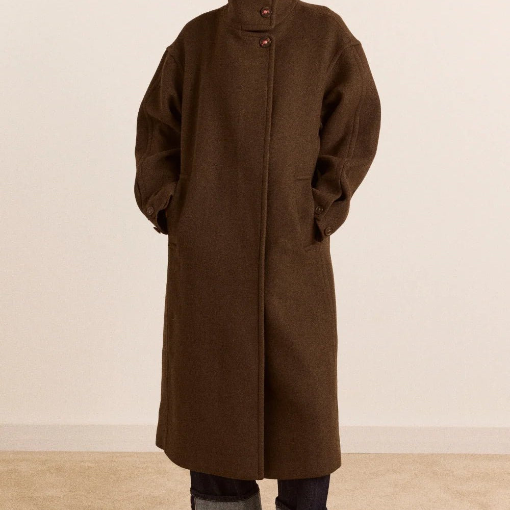 Damson Madder Agnes Wool Blend Coat Chocolate - Steranko Clothing Manchester