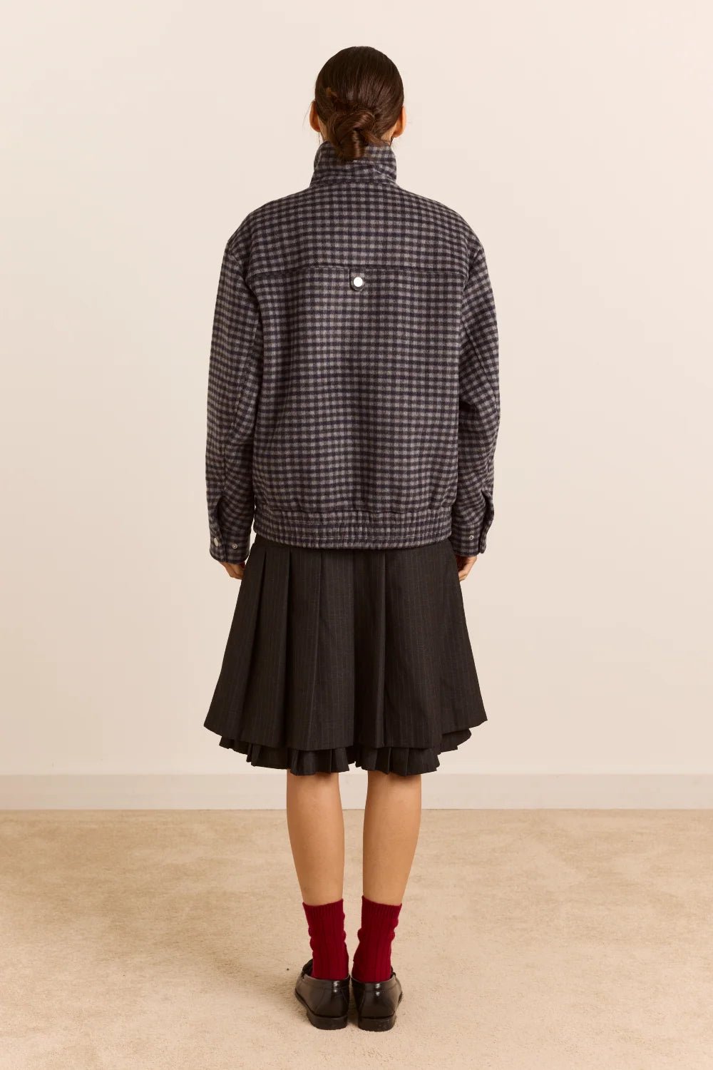 Damson Madder Pixie Wool Blend Bomber Willow Gingham - Steranko Clothing Manchester