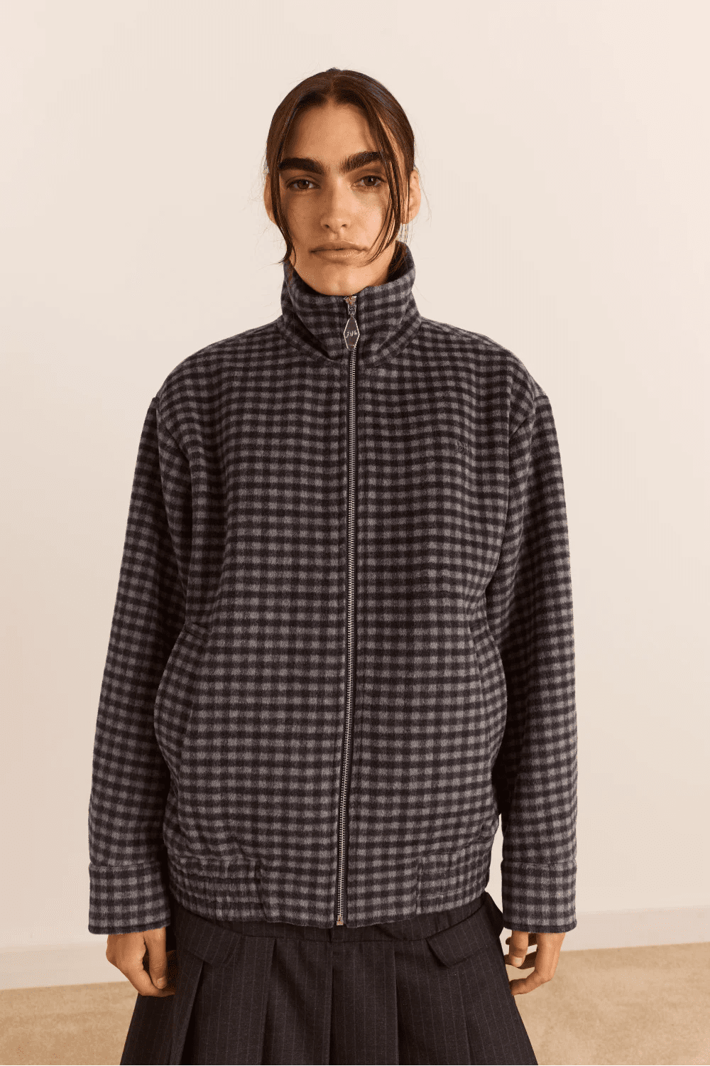 Damson Madder Pixie Wool Blend Bomber Willow Gingham - Steranko Clothing Manchester
