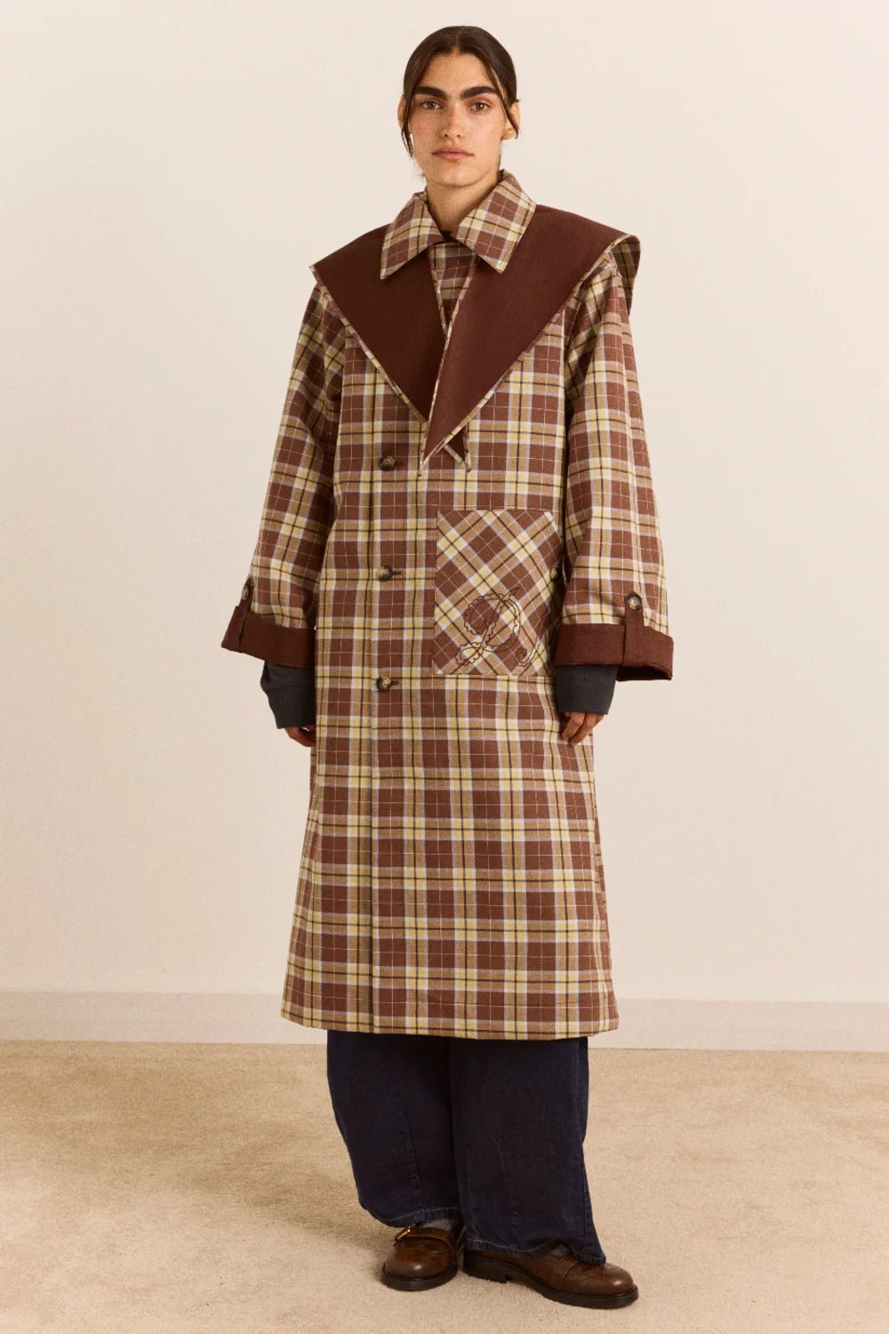 Damson Madder Reversible Longline Jerry Trench Chocolate - Steranko Clothing Manchester