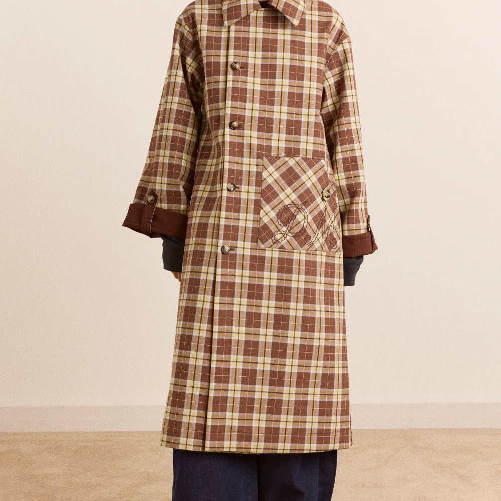 Damson Madder Reversible Longline Jerry Trench Chocolate - Steranko Clothing Manchester
