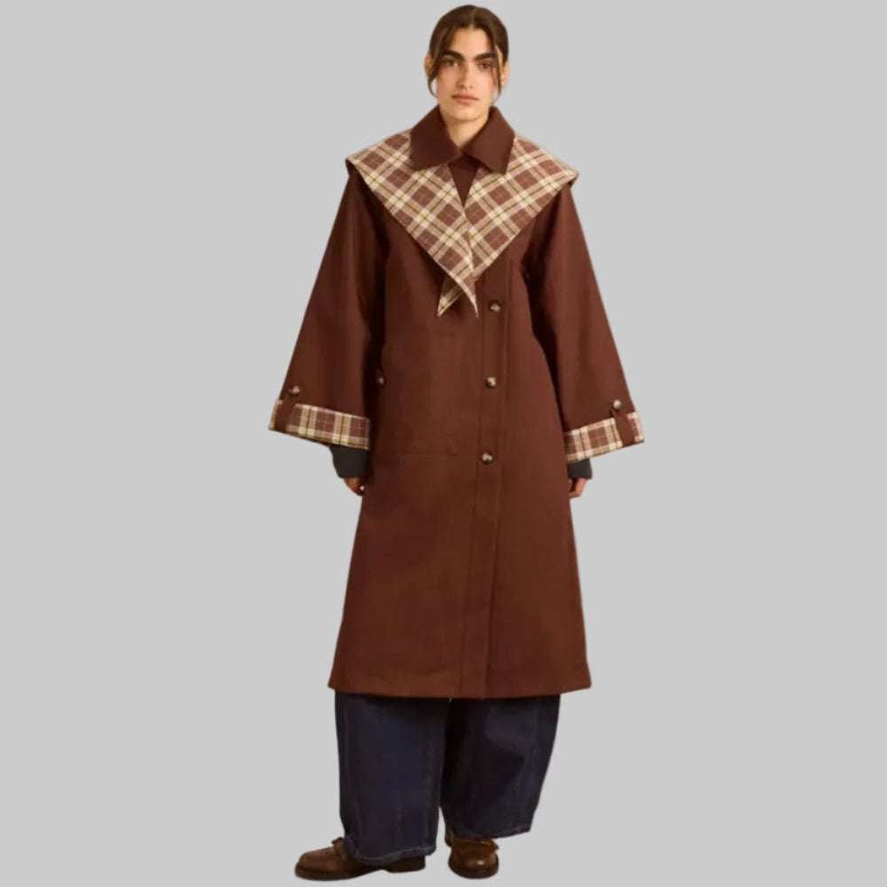 Damson Madder Reversible Longline Jerry Trench Chocolate - Steranko Clothing Manchester