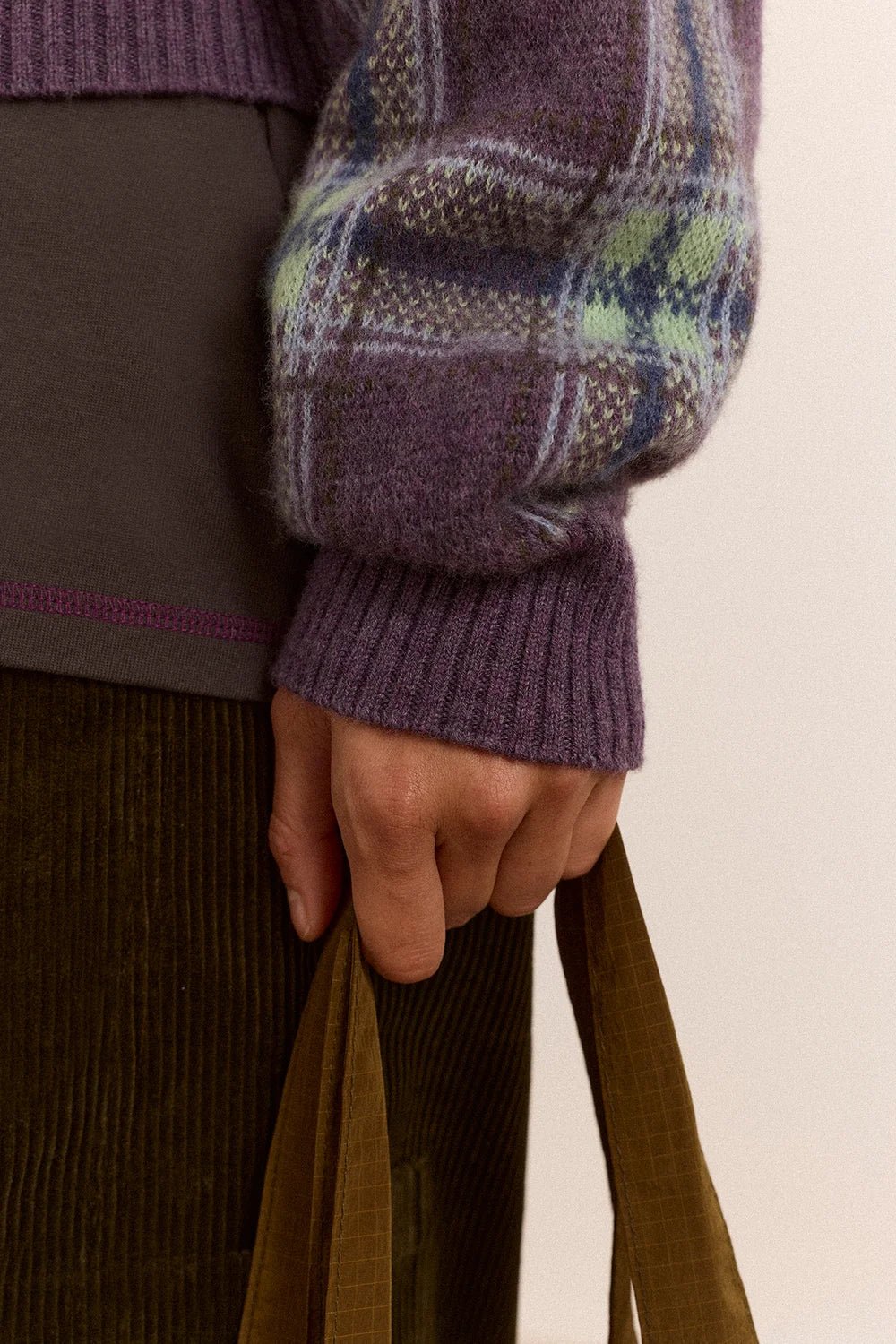 Damson Madder Saffy Merino Wool Cardigan Brushed Check Lilac - Steranko Clothing Manchester