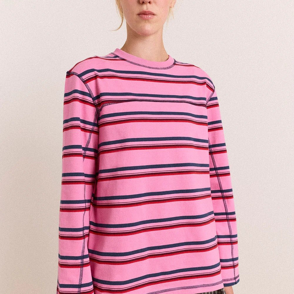 Damson Madder Samara Tee Pink Stripe - Steranko Clothing Manchester