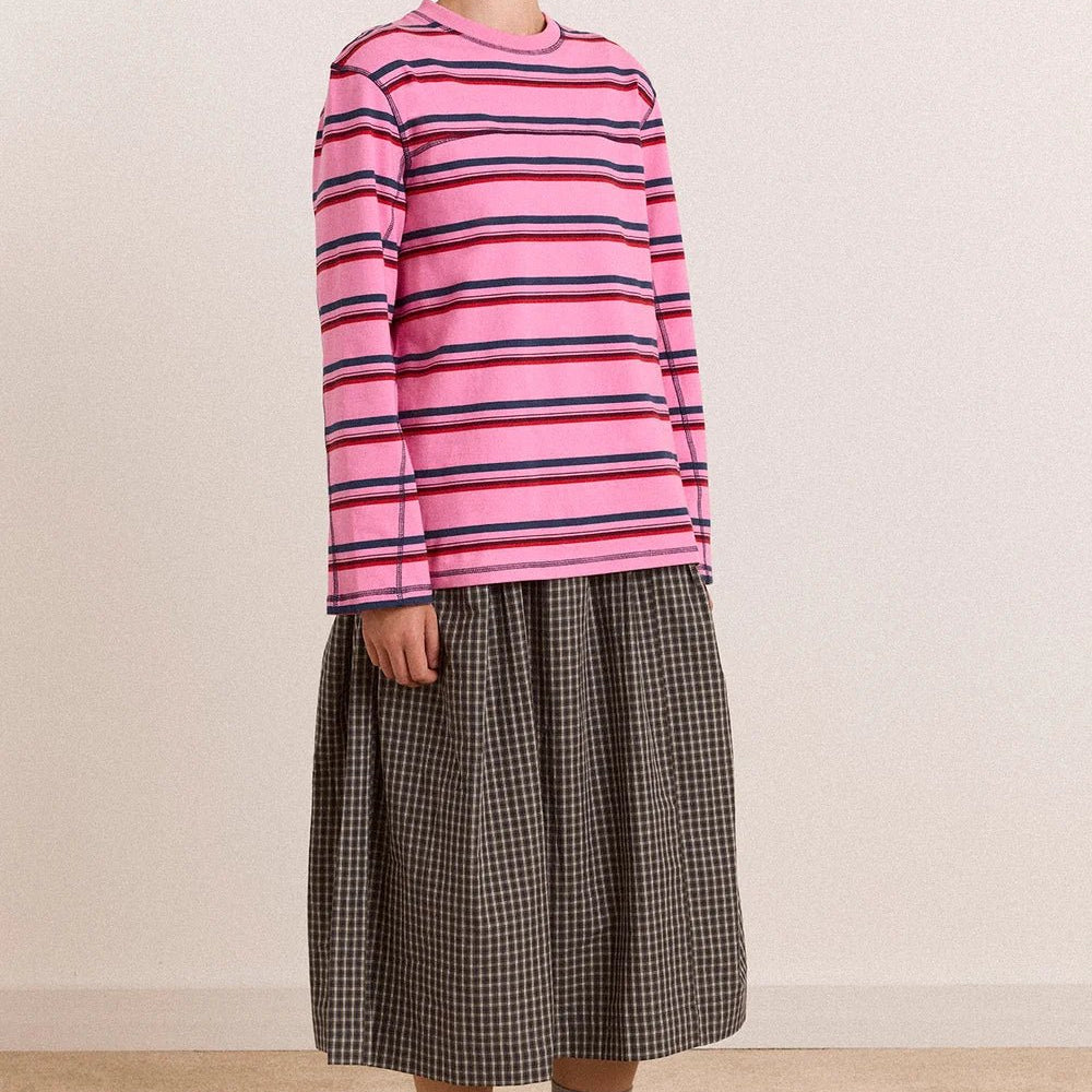 Damson Madder Samara Tee Pink Stripe - Steranko Clothing Manchester