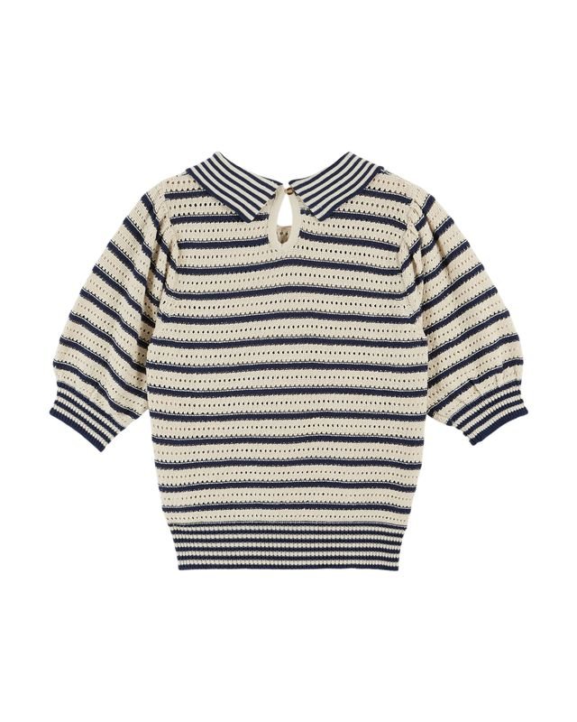 Emile & Ida Dauphin Striped Knitted Polo Shirt Marina Blue - Steranko Clothing Manchester