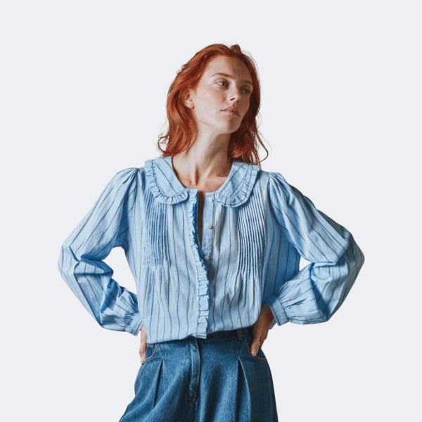 Emile & Ida Dede Blouse Jacquard Blue - Steranko Clothing Manchester