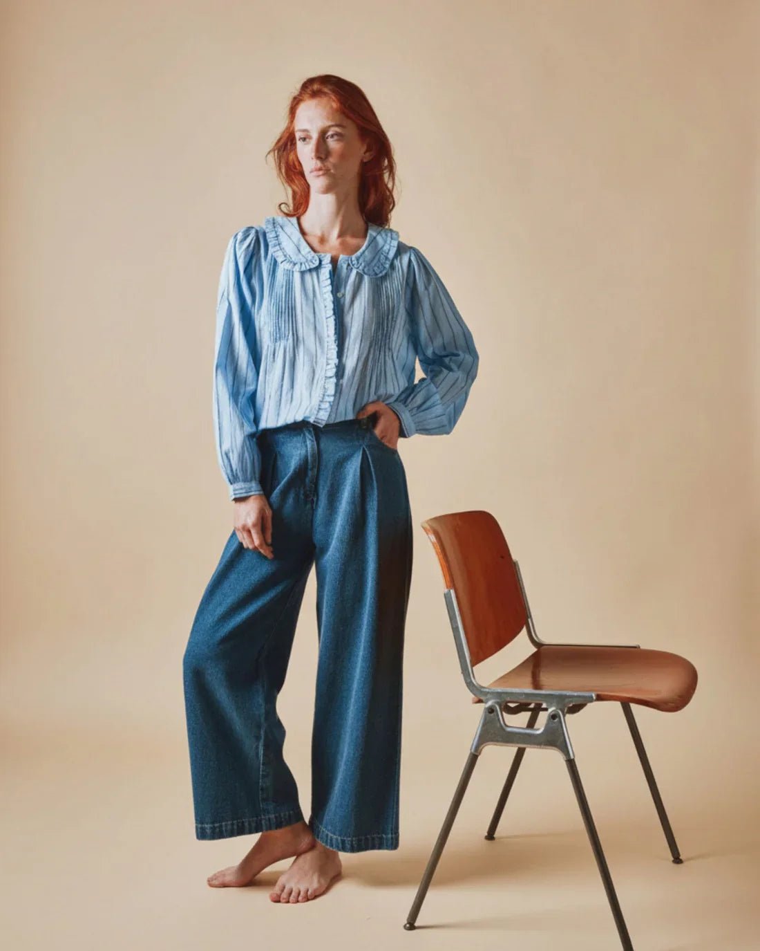 Emile & Ida Dede Blouse Jacquard Blue - Steranko Clothing Manchester