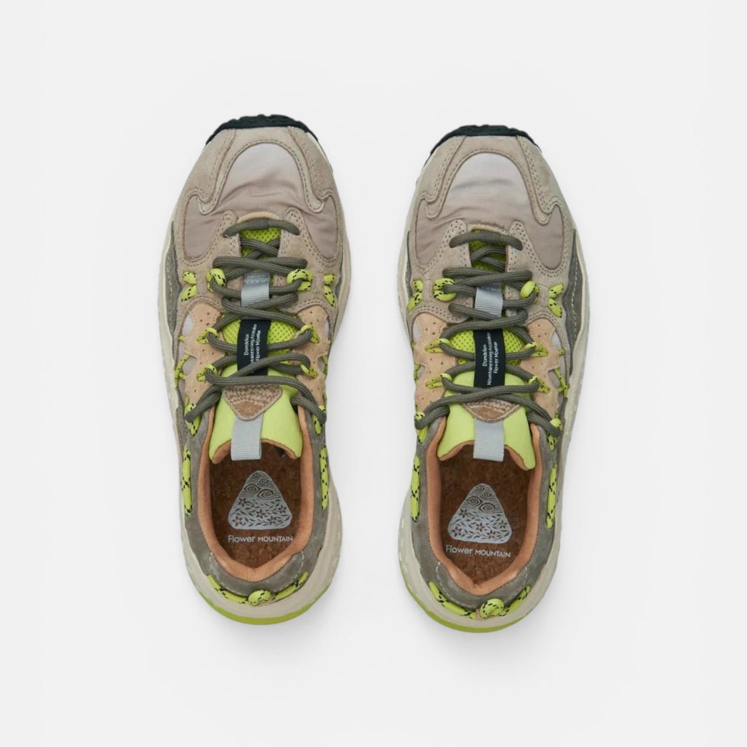 Flower Mountain Yamabushi Suede/Nylon Ripstop Taupe - Lime - Steranko Clothing Manchester