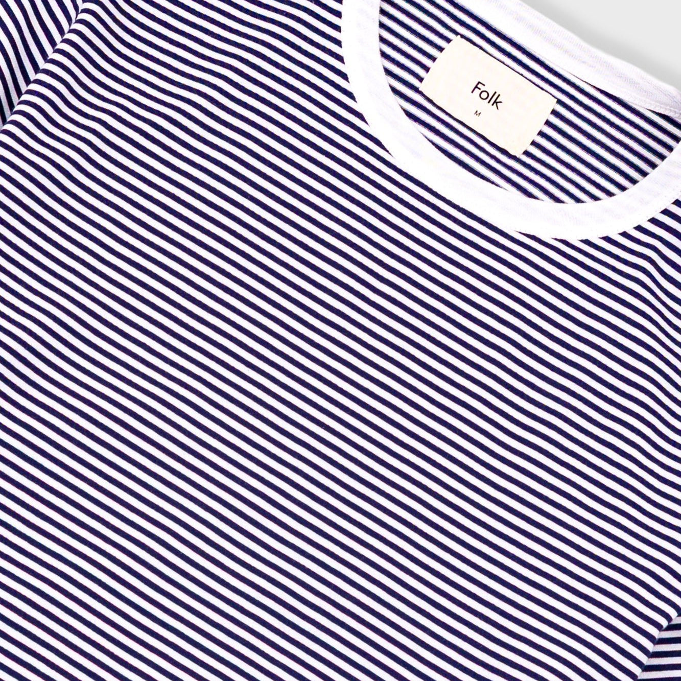 Folk 1x1 Stripe T-shirt Bright Navy Ecru - Steranko Clothing Manchester